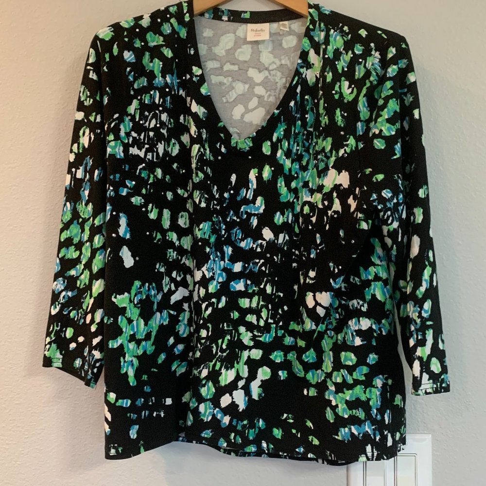 Rafaella cotton blend stretchy v-neck print top XL.
